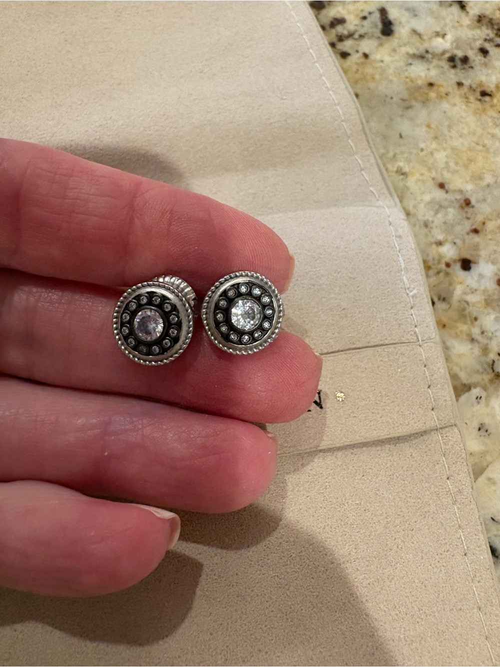 Silver-Tone Black Accented Crystal Stud Earrings